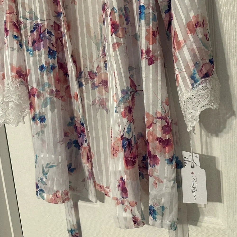 In Bloom by Jonquil Floral Sheer Robe w/ Lace Trim